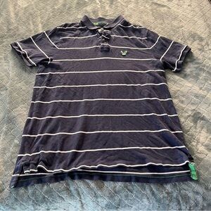 Y2K American Eagle Outfitters Navy Polo with White Stripes XXL